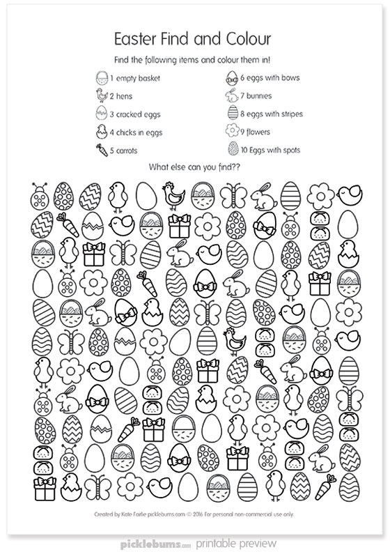 Free Printable Easter Find and Colour Activity Picklebums