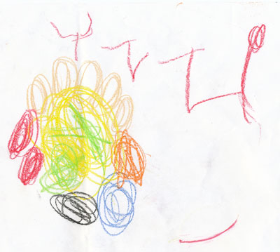 preschoolers drawing of a flower, mirror image writing in preschoolers