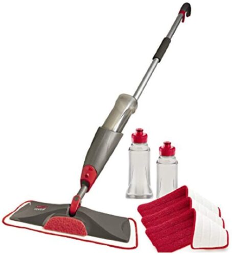 Rubbermaid reveal mop with two bottles and microfibre cloths