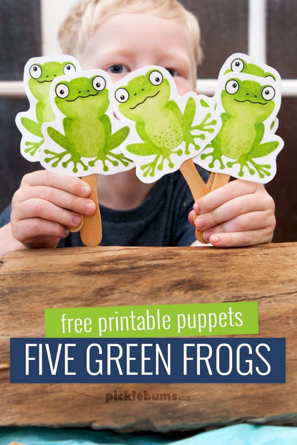 Five green and speckled frogs - printable puppets