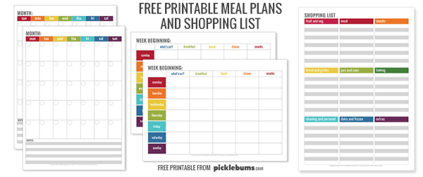 free printable meal plans and shopping list 