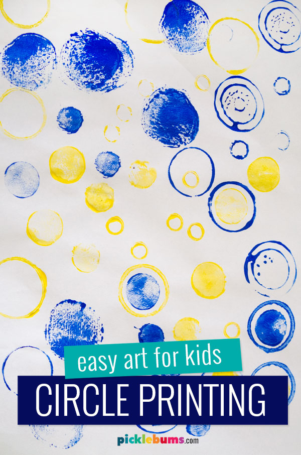 circle printing kids artwork in blue and yellow