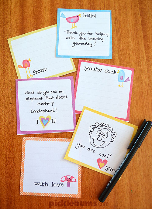 Free printable lunch box notes... plus some ideas of what to write on them!
