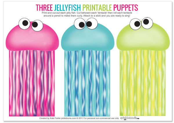 Three Jelly Fish! Learn this fun counting song and download these free printable puppets to go along with it 