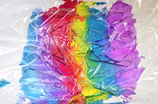 water colours and cling wrap