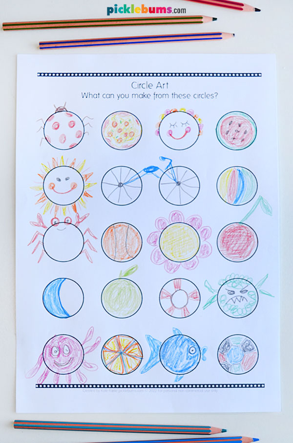 circle drawing prompt with each circle made into something