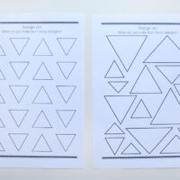 two pages of triangle drawing prompts with pencils[