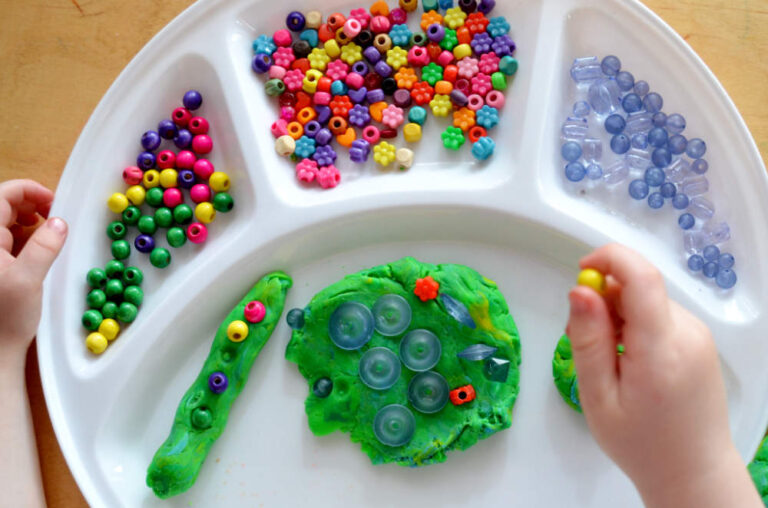 playdough tray with beads