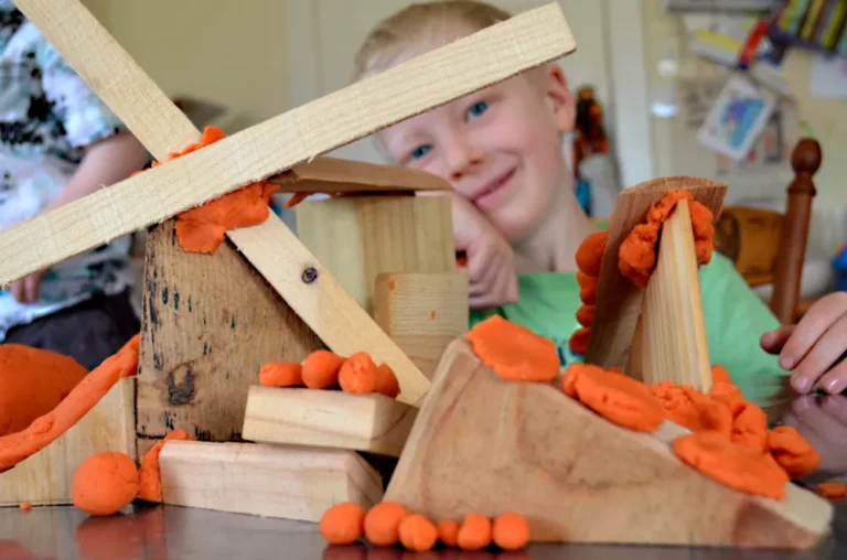 building blocks and playdough activity