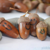 acorns with faces drawn on them