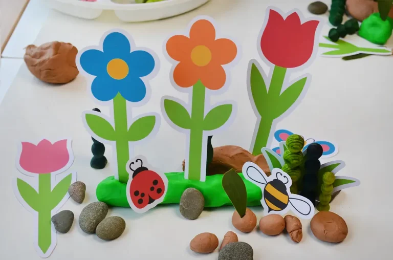 playdough flower garden with bugs