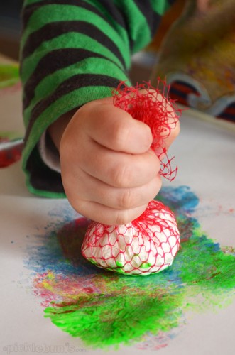 mesh dabber painting - a simple art activity.