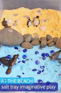 The Beach - coloured salt imaginative play scene