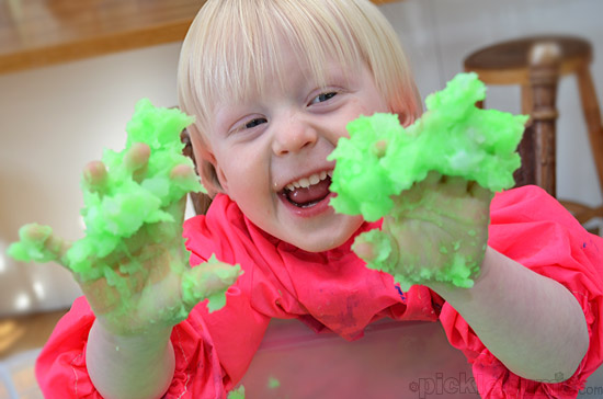 Sludge! - super sensory play with cooked cornstarch and water!