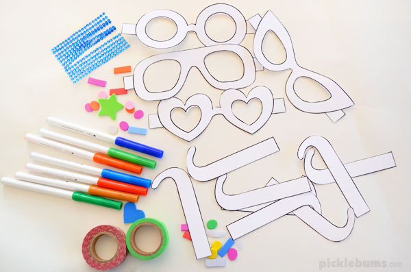 printable glasses, markers and stickers