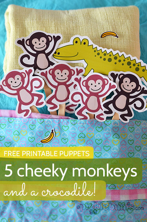 Five Cheeky Monkeys and a Crocodile! Free printable puppets