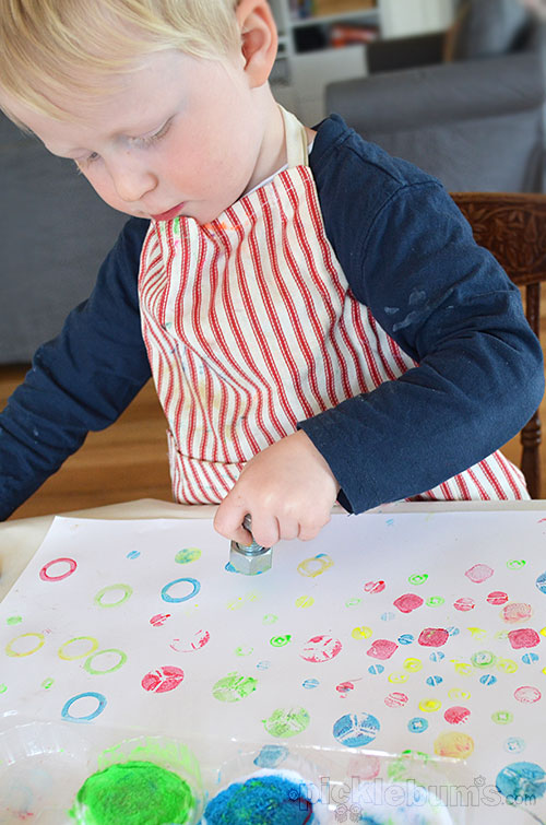 Easy art for kids - Printing with Nuts, Bolts and Screws. 