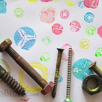 Easy art for kids - Printing with Nuts, Bolts and Screws.