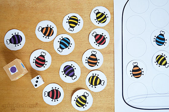 Catch a Bug! Free printable game from picklebums.com  Learn colours and counting with options for all ages.
