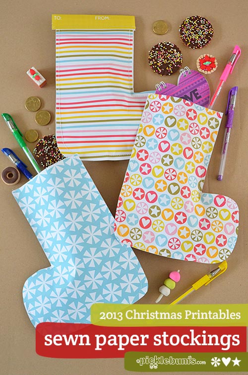 Sewn Paper Stockings - print your own paper stockings, sew them up and fill them with goodies!