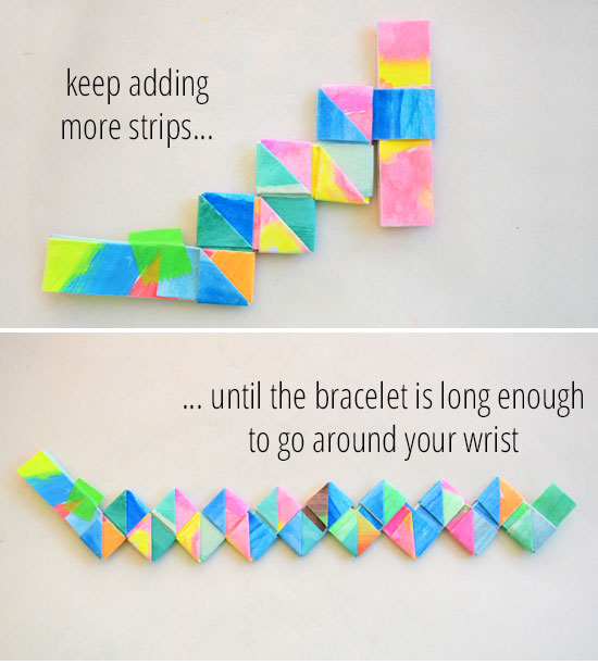 How to make this lovely folded paper bracelet. 