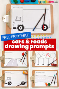 four free printable cars and roads drawing prompts for kids