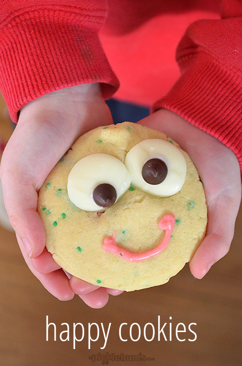 Happy Cookies - choc chip sprinkle cookies with an easy happy face