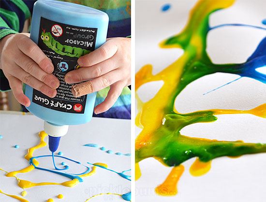 Exploring and Creating with Coloured Glue - an easy art activity