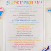 Printed poster about 25 ways to encourage kids stuck on fridge