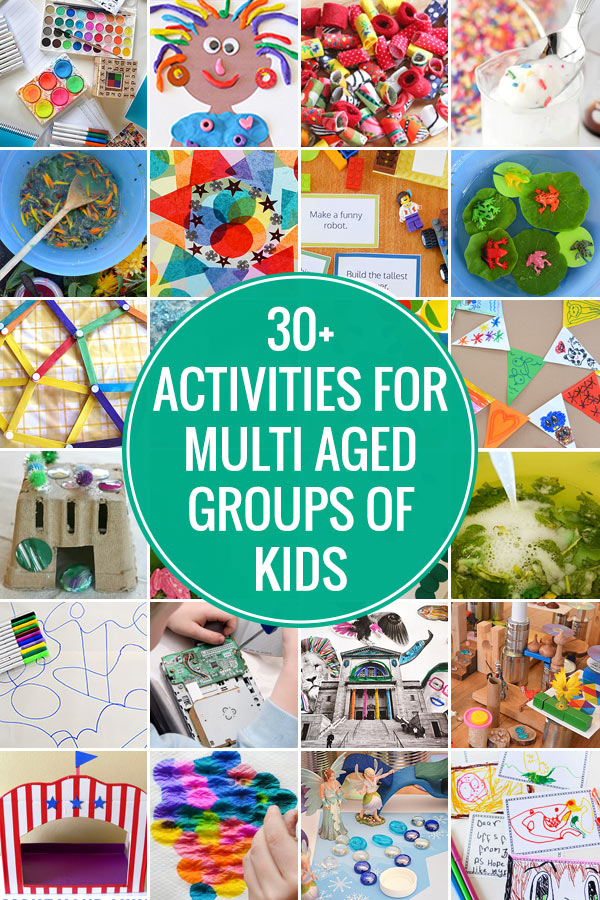 collage of photos of activities for multi aged groups of kids