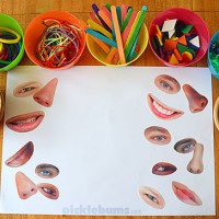 Make these crazy faces with some loose parts and our free printable facial features!