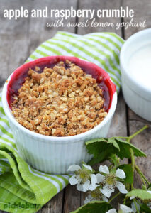 Apple and Berry Crumble with Sweet Lemon Yoghurt, a quick and easy dessert recipe.