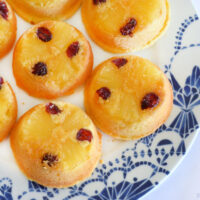 pineapple upside-down cupcakes on a plate