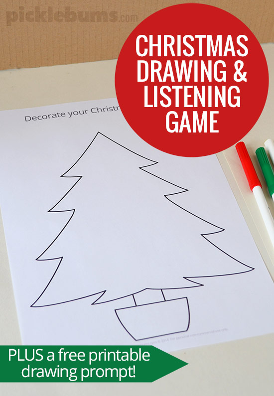 Christmas Drawing and Listening Game - with a free printable Christmas tree drawing prompt