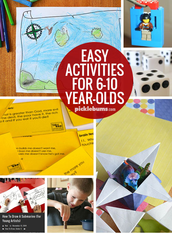Easy Activities for 6-10 year-olds - keep those kids busy with simple, low-pre, low-mess, ideas. 