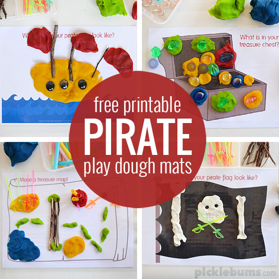 Free printable pirate themed play dough mats