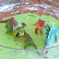 Dino Slime! Quick and easy sensory play in a mixing bowl!