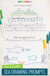 printable sea drawing prompts with kids drawings