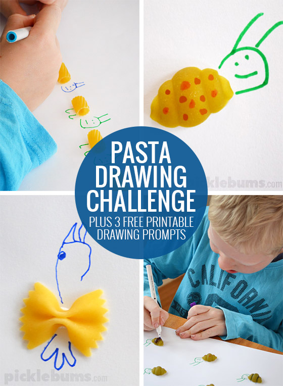 Pasta Drawing Prompts - a fun drawing challenge! Download our free printable drawing prompts if you don't have any pasta on hand
