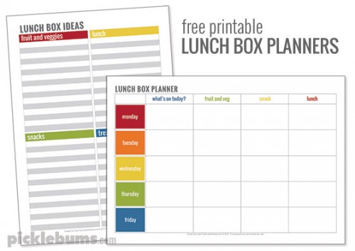 Free printable lunch box planners