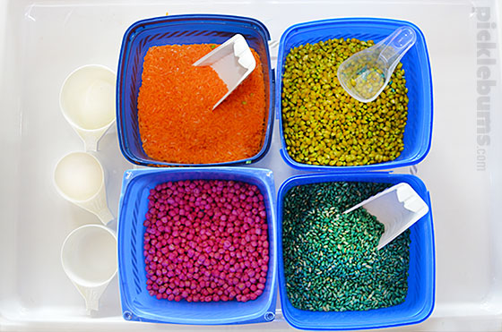 Four recycled tubs and three easy ways to play -sensory play