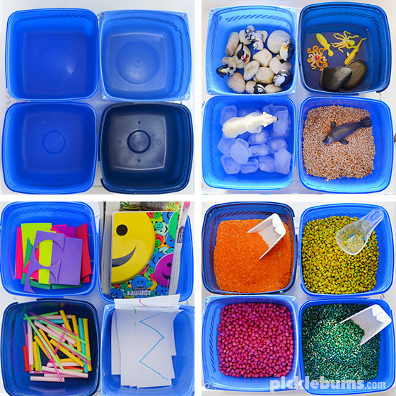 Four recycled tubs and three easy ways to play with this simple set up! Because doing activities with your kids doesn't have to be time consuming or complicated!