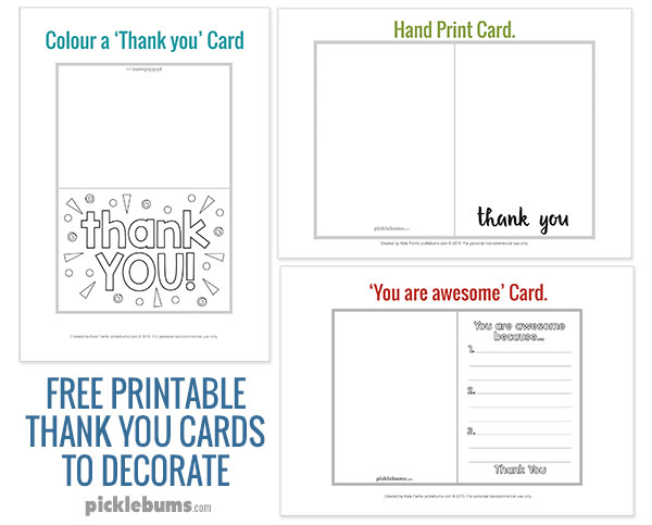 Free printable thank you card starters - decorate them with your kids for a one of a kind card.
