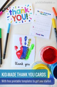 Three 'thank you' cards to make with your kids using our simple printable starters.
