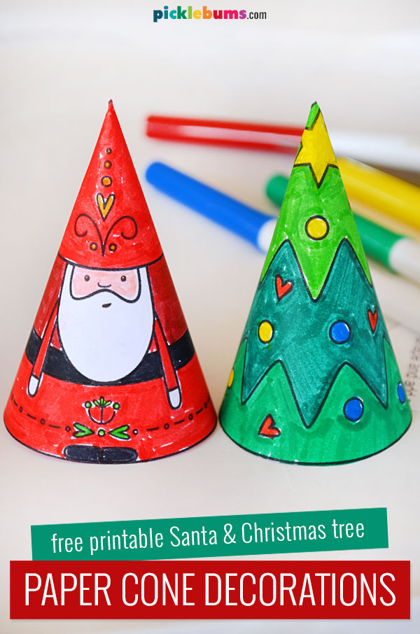 santa and christmas tree paper cone decorations