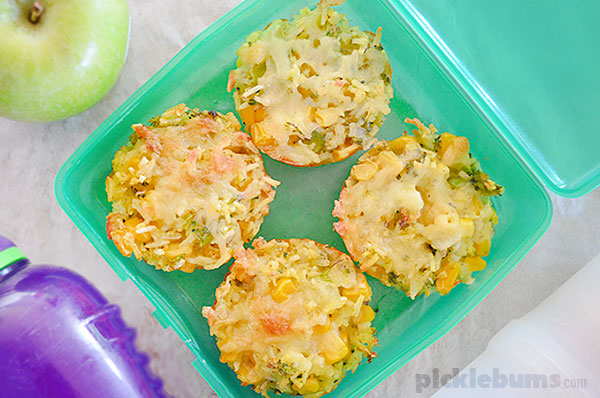 Rice and Veggie Muffins - this easy recipe is great for school lunches, or even as a side dish.