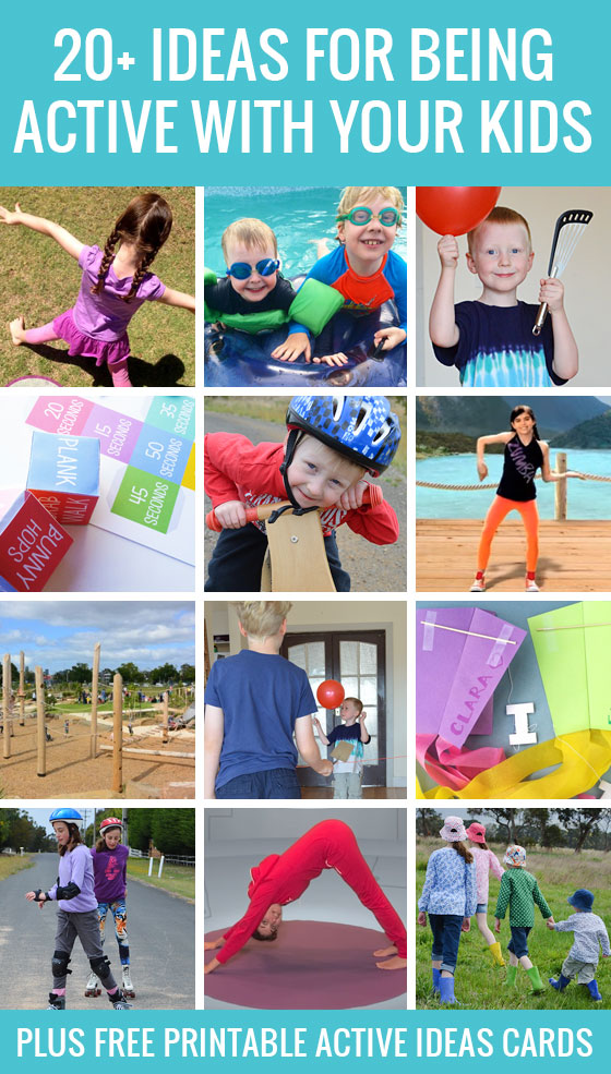 20+ ideas for being active with your kids , plus free printable activity cards so you can make an activity jar.