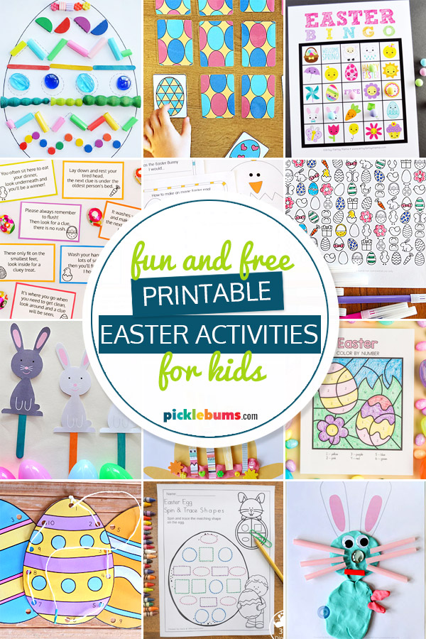 collage of printable Easter activities for kids