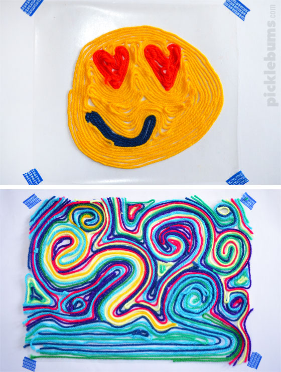 Would you like to paint without using any paint? Try yarn painting! 