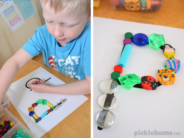 Alphabet Patterns - use our free printable and some loose parts for this hands on letter learning activity